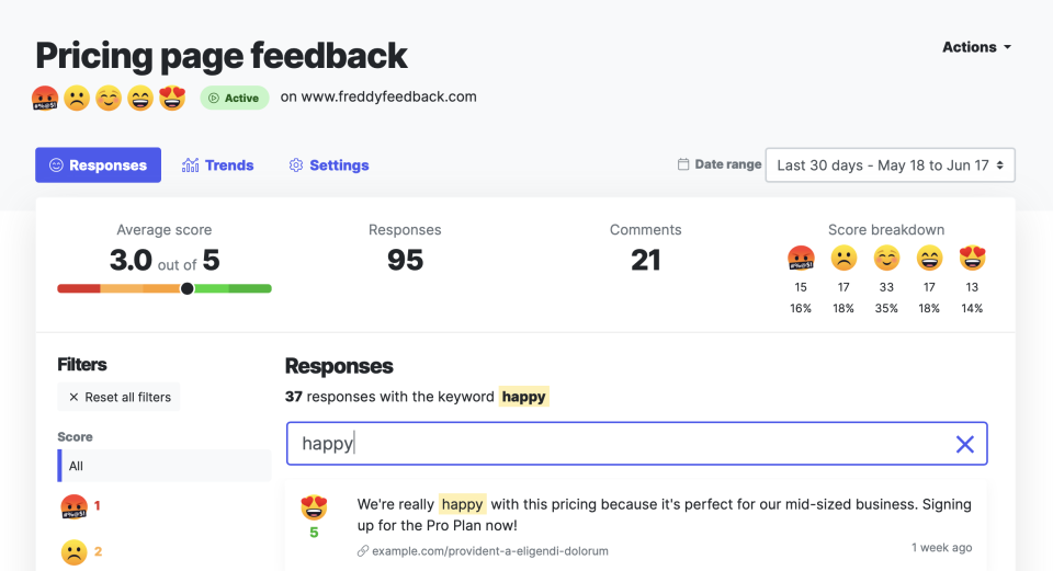 screenshot of Freddy Feedback
